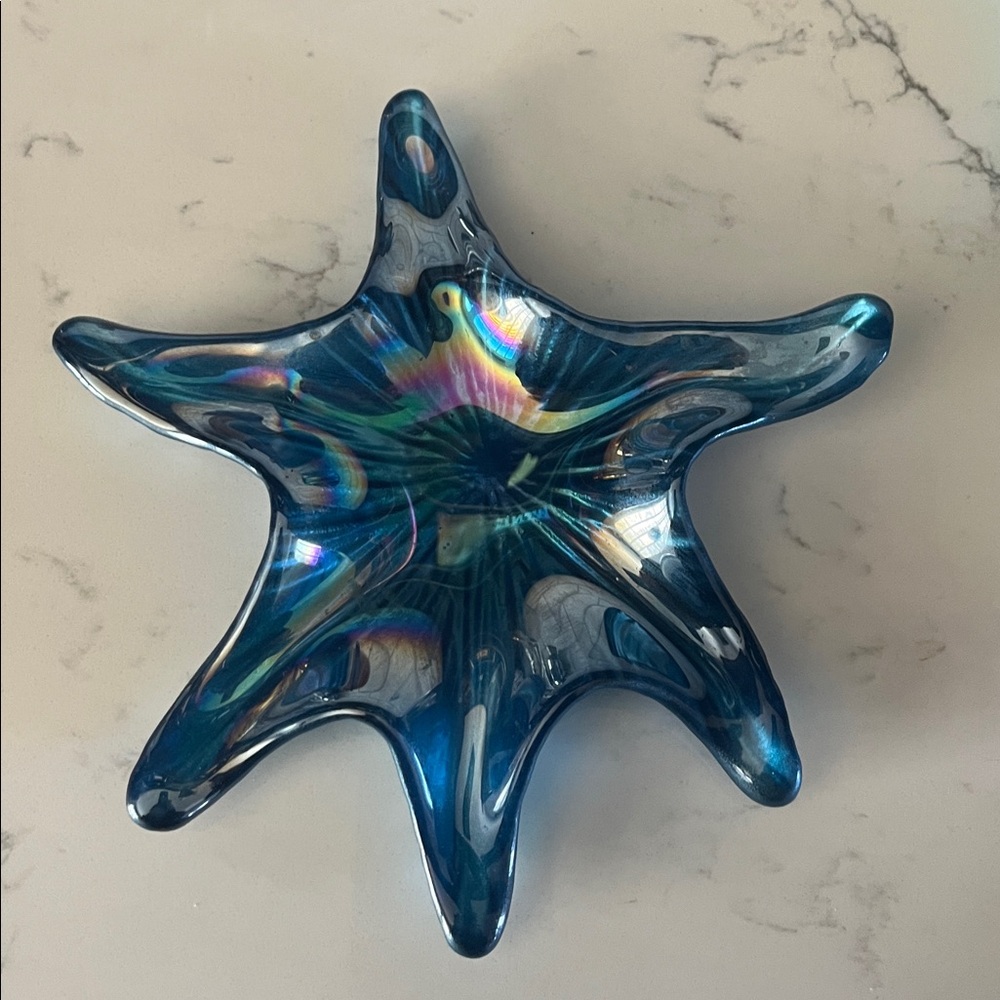 Blue and Teal Glass Starfish and Shell trinket set - Picture 4 of 5